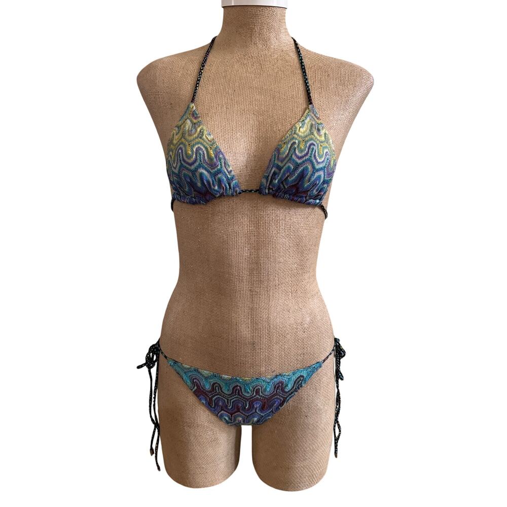 Missoni Reversible Zigzag String Bikini Halter Bathing Swim Suit Size 38 US 2 XS
